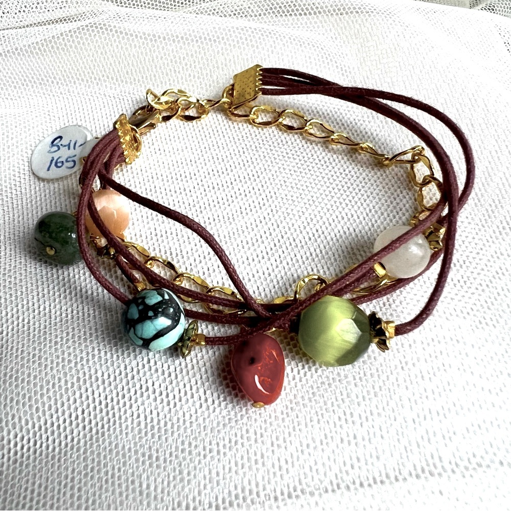 Genuine Gemstone Cat’s Eye Turquoise Gold Chain Bracelet - Handmade NWT